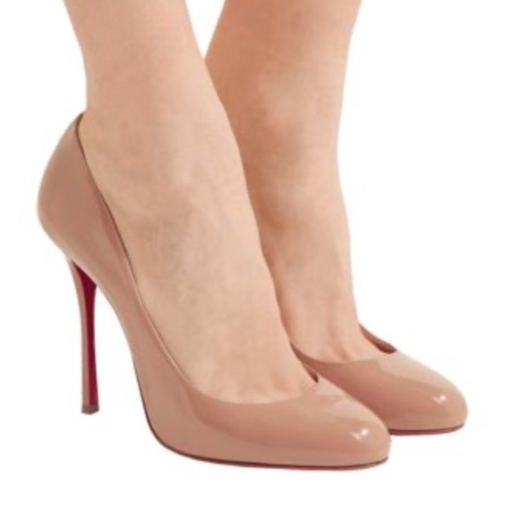 Christian Louboutin Merci Allen 100 Patent Leather Stiletto Heel Pumps Nude 37.5